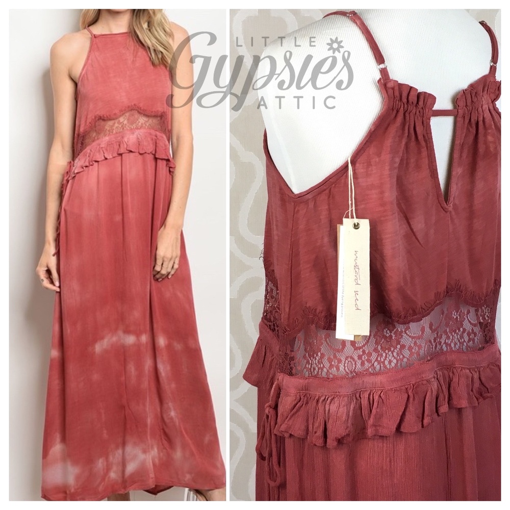 Sarina Mineral Wash and Lace Maxi Dress